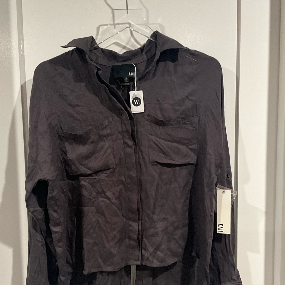 Kaii Charcoal Button-Up Blouse